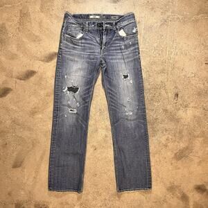 BKE Jake Mens Faded Distressed Flap Pockets Blue Jeans Size 32L Actual 32x33